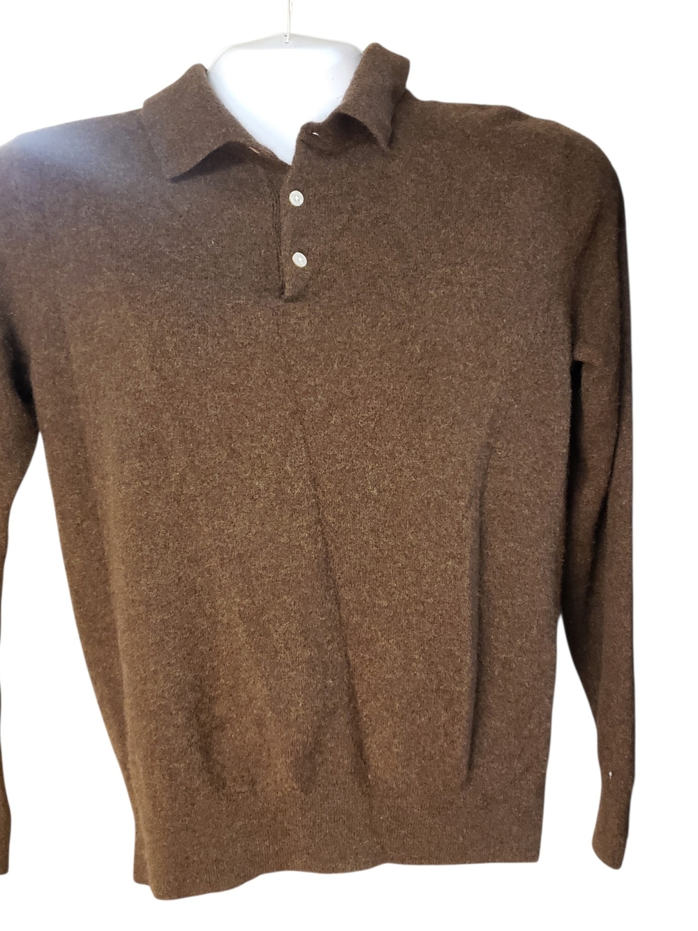 J Crew Men's Brown Collared Knit Sweater Classic Polo Style 100% Cashmire Size